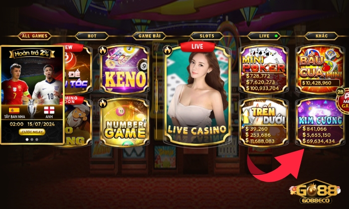 Dễ dàng tìm thấy mini game Kim Cương tại KUBET