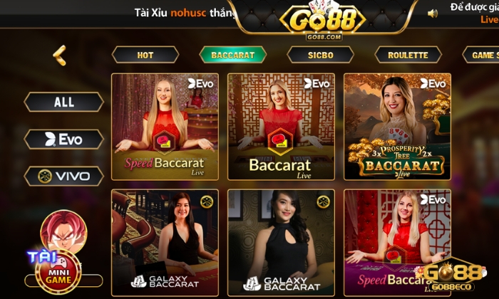 Sản phẩm cá cược tại sảnh Live Casino KUBET