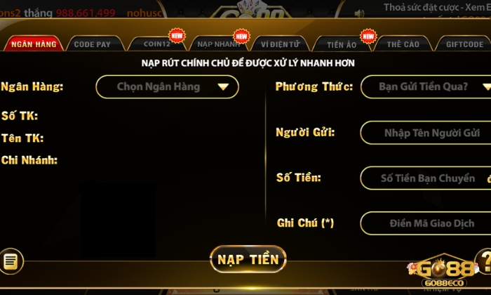 Nạp tiền vào KUBET