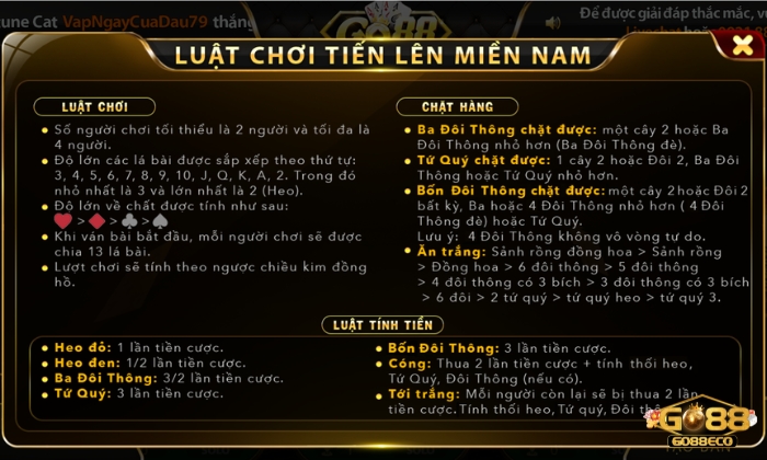 Luật chơi cơ bản của tiến lên miền Nam KUBET